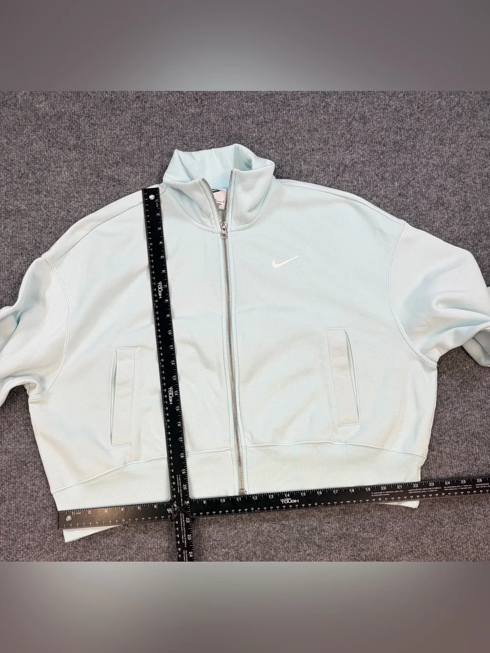Nike Sportswear Phoenix Fleece Full Zip Jacket Light Blue Cropped Women's L